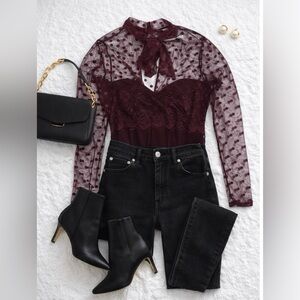 Vince Camuto Burgundy Lace Bodysuit – XS / SM